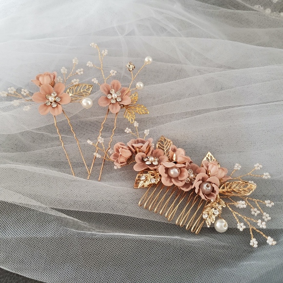 3pcs bridal  Flower Comb Pin hairpiece event gala main image 7